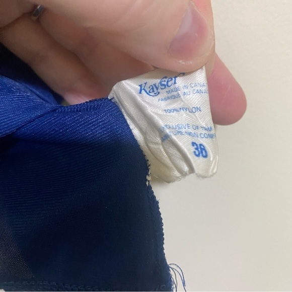 Vintage Womens Blue Lace Nylon Coquette Lingerie Tank Cami Kayser brand size 36 - Picture 6 of 12